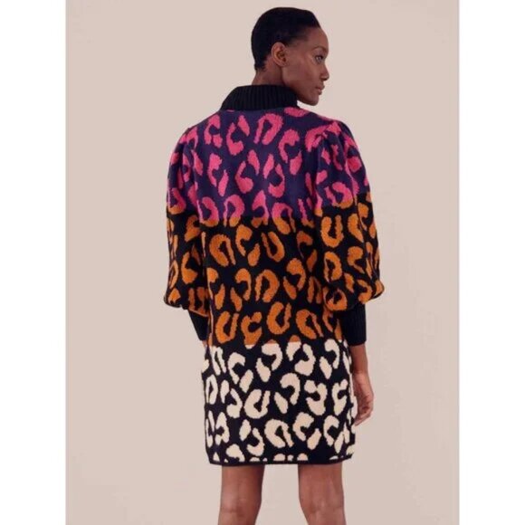 Farm Rio Mixed Leopards Sweater Dress - Sz S - Picture 3 of 5